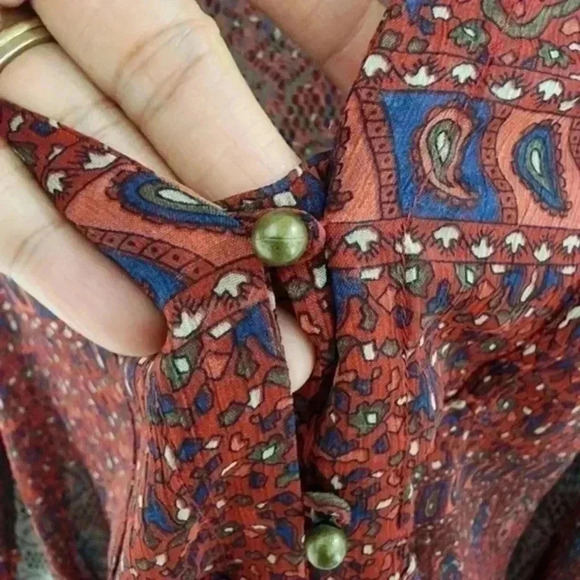 Converse one star button up printed bell sleeve chiffon blouse M - Picture 5 of 8